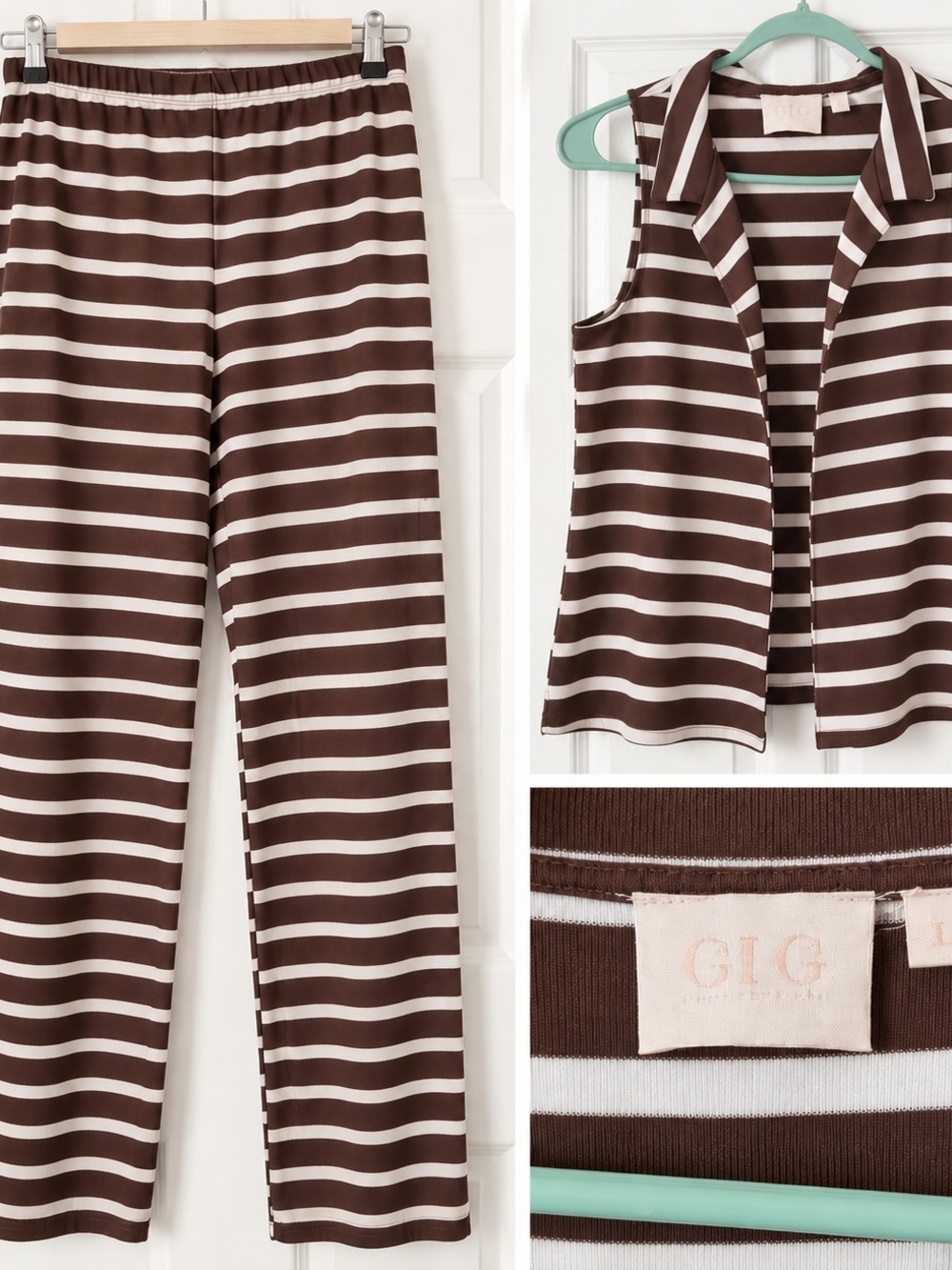 Brown & White Striped Women's Set